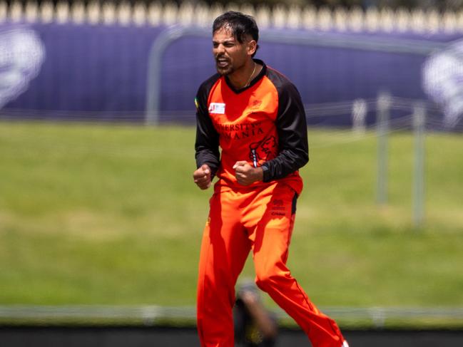 CTPL T20 Mens Final at Ninja Stadium on Sunday 22nd December 2024. University vs South Hobart Sandy Bay. University Captain, Param Uppal is awarded player of the match.Picture: Linda Higginson