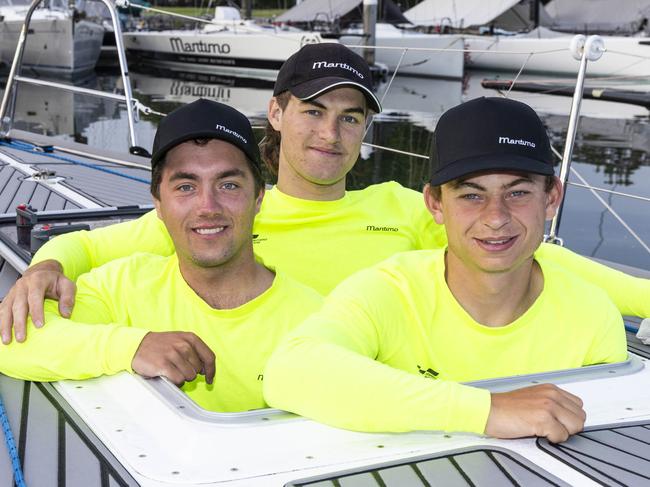 SAILING - Maritimo preparing for the Sydney Hobart Yacht Race 2023 Cruising Yacht Club of Australia - 14/12/2023 ph. Andrea Francolini From left to right: Hugo Stoner, Finn Rodowicz and Alex Marinelli