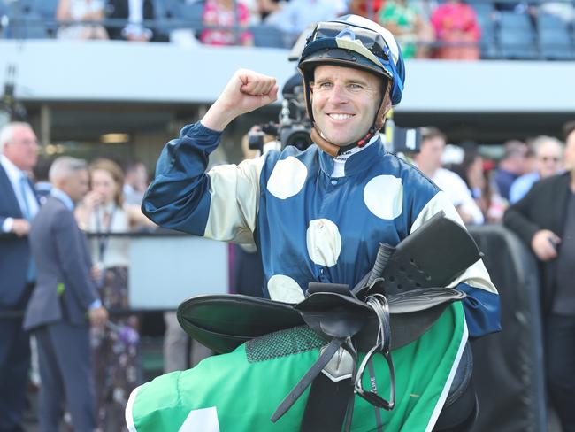 KEMBLA GRANGE, AUSTRALIA - NOVEMBER 23: Tommy Berry riding Gringotts wins Race 8 The Illawarra Mercury Gong during "The Gong Day" at Kembla Grange Racecourse on November 23, 2024 in Kembla Grange, Australia. (Photo by Jeremy Ng/Getty Images)