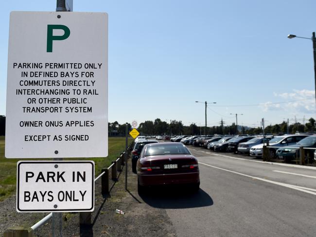 Police are sick of countless illegally parked cars causing safety issues at the temporary car park across from the South Morang Station. Picture: Kylie Else