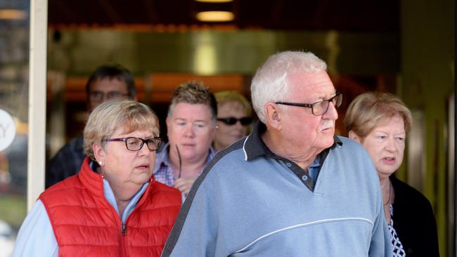 Mr Whitwell’s brother Geoffrey Whitwell (centre) leaves the Supreme Court in June after his victim impact statement was aired. Picture: Greg Higgs