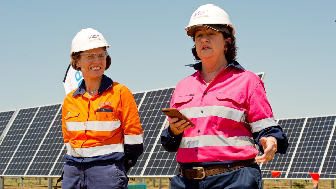 2018: Isaac Regional Council Mayor Anne Baker (right), with Adani Renewables Australia CEO, Dr Jennifer Purdie, at the Rugby Run solar farm.