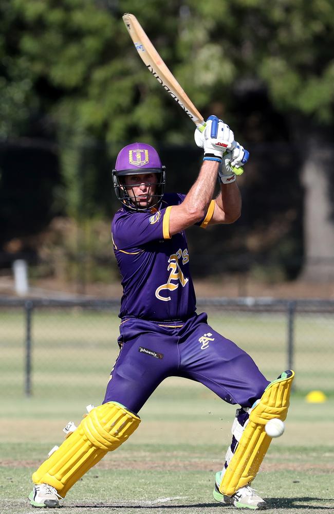 Altona’s David Kinsella square drives for four against Ormond.