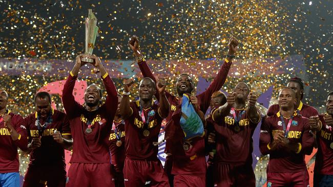 West Indies celebrate their victory in the 2016 ICC World T20 final. Picture: Gareth Copley/Getty Images.