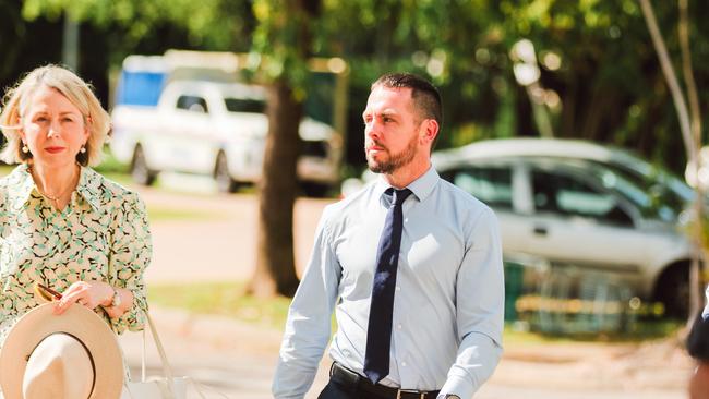 Former NT police officer Zachary Rolfe outside the NT Supreme Court with his mother Deborah Rolfe during his 2022 trial. Picture: Glenn Campbell.