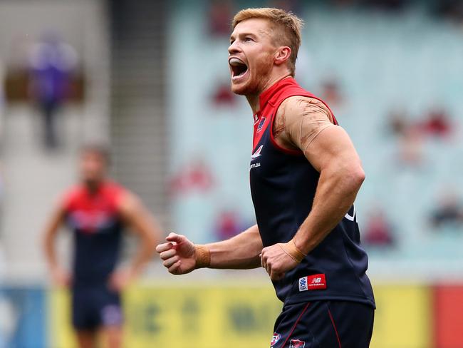 Melbourne V West Coast Eagles at the M.C.G.,  Colin Sylvia celebrates his goal in the first quarter