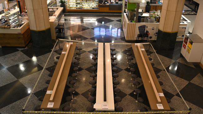 The cordoned off and deserted food court at Westfield Sydney Shopping Centre in Pitt Street. Picture: AAP