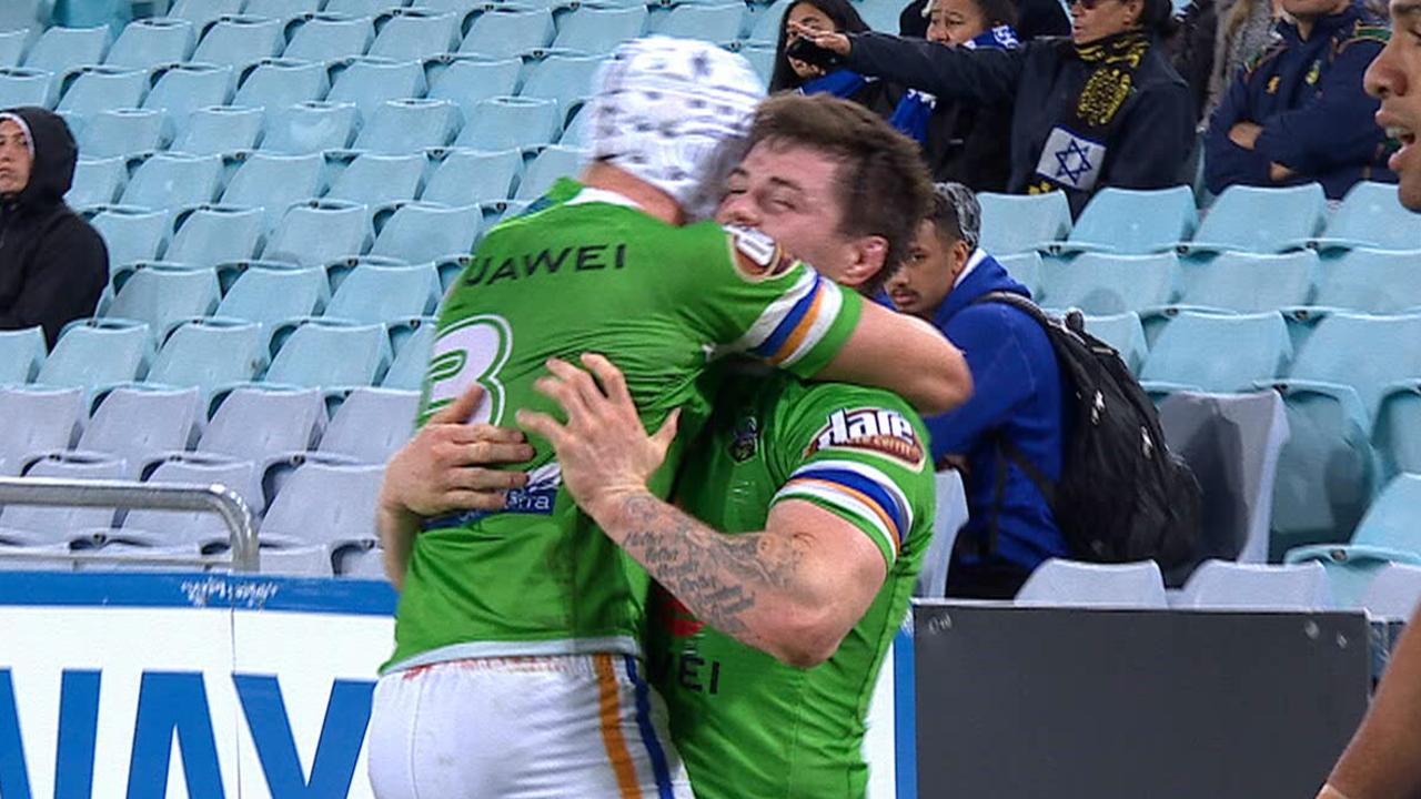 John Bateman celebrates after a freak try.