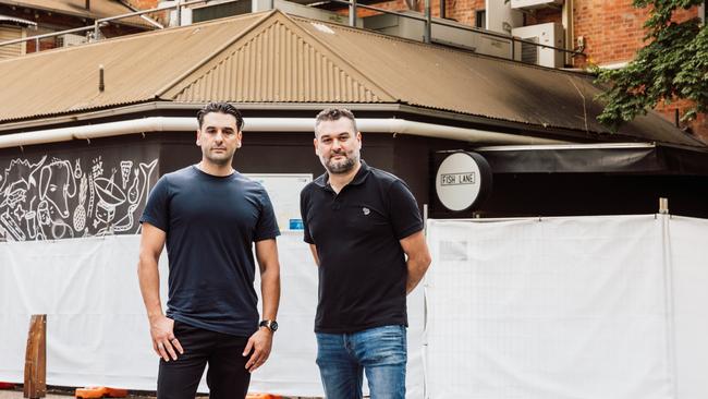 Nehme and Adonis Ghanem at the Fish Lane entrance to the Fox Hotel in South Brisbane.