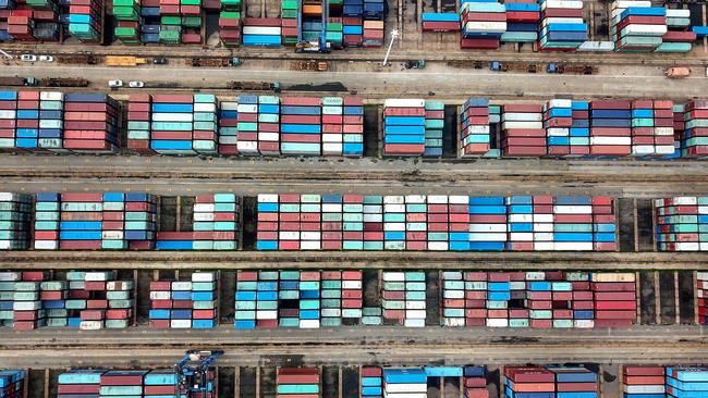 Containers stacked at a port in Lianyungang in China’s eastern Jiangsu province. Picture: AFP