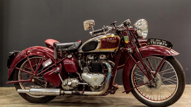 1939 Triumph Twin Motorcycle will be auctioned soon. Picture: Mark Dadswell