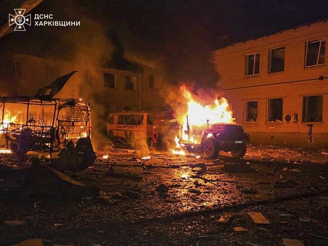 The scene following a Russian drone attack in Kupyansk, Kharkiv region, Ukraine, Thursday, March 20, 2025. Picture: Ukrainian Emergency Service via AP