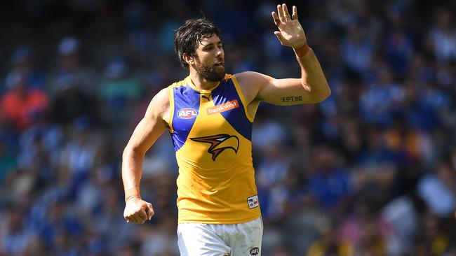 Former Blue Josh Kennedy kicked a bag for the Eagles on the weekend, much to the chagrin of at least one Calrton supporter. Picture: AAP