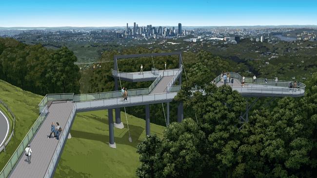 An artist’s impression of the platform for the ziplines on top of Mt Coot-tha.