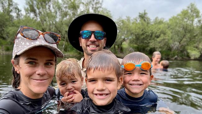 Jane and David Hogbin with sons Joey, Isaac and Max were on a dream holiday in Queensland when David was killed by a crocodile. Photo: Supplied.