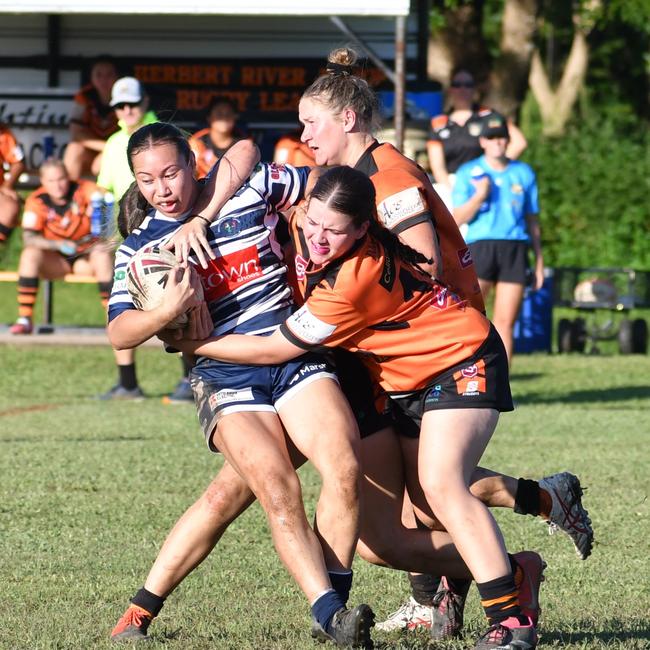 The Herbert River Crushers Women’s team drew 20-20 with Townsville Brothers in a hard-fought contest in Ingham on Saturday. Picture: Cameron Bates