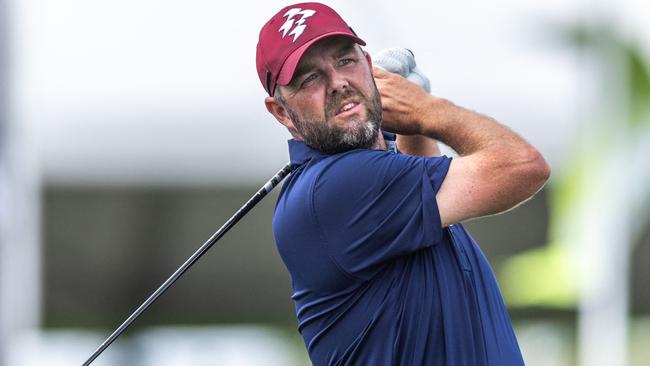 DORAL, FLORIDA - APRIL 05: Marc Leishman of Ripper GC hits his shot from eighteenth tee during Day Two of LIV Golf Miami at Trump National Doral Miami on April 05, 2025 in Doral, Florida.   Lauren Sopourn/Getty Images/AFP (Photo by Lauren Sopourn / GETTY IMAGES NORTH AMERICA / Getty Images via AFP)
