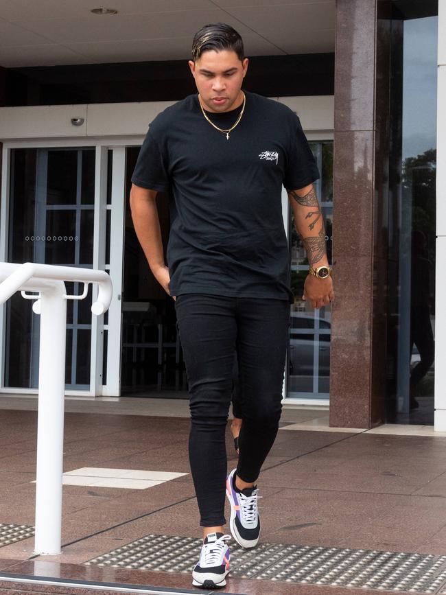 Nightcliff Tigers player Kian Wise's cousin, Anthony Walker, leaves the Supreme Court in Darwin following Wise's bail hearing on Thursday.