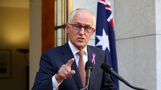 PM Malcolm Turnbull during yesterday’s fiery press conference at Parliament House. Picture: Kym Smith