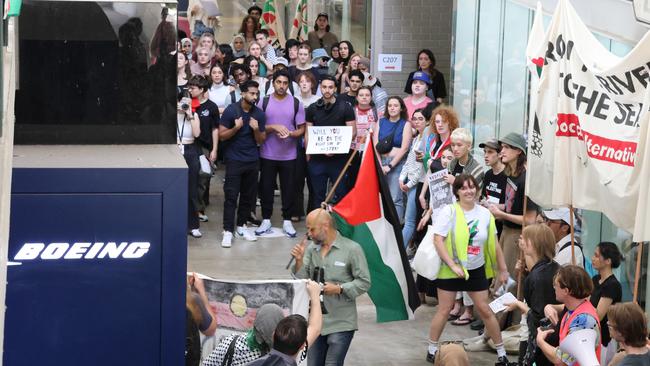 Pro-Palestinian student activists at the University of Queensland have called for the immediate closure of the on-campus Boeing-led Research Center and demanded the administration cut ties with Israel. Picture: Mackenzie Scott