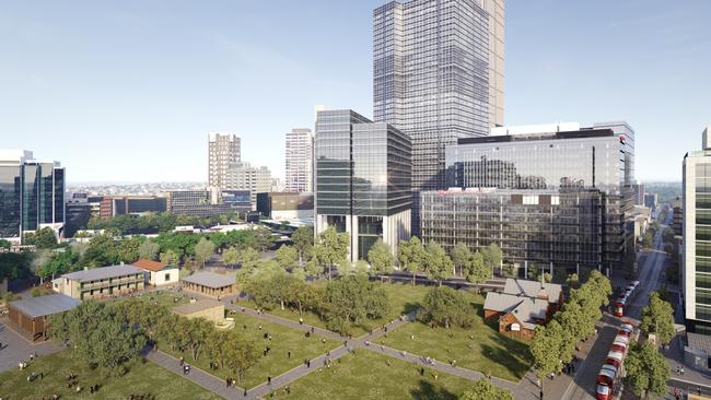 Artist impressions for a public square at Lancer Barracks at Parramatta. Picture: Arterra Interactive