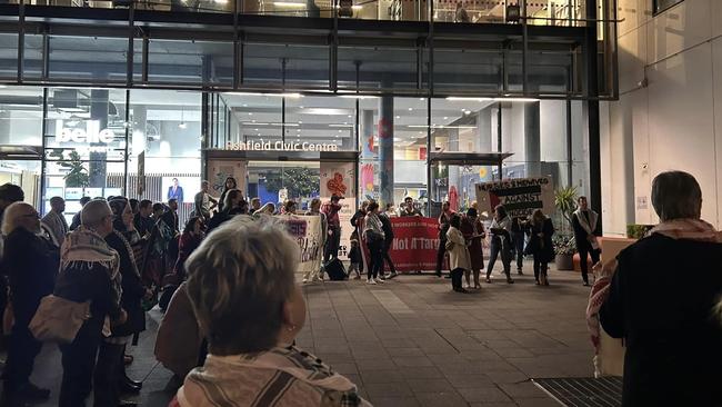 A pro-Palestine protest at Inner West Council, Ashfield on Tuesday night, in Sydney. Picture: Facebook / Socialist Alliance Sydney Council Elections 2024