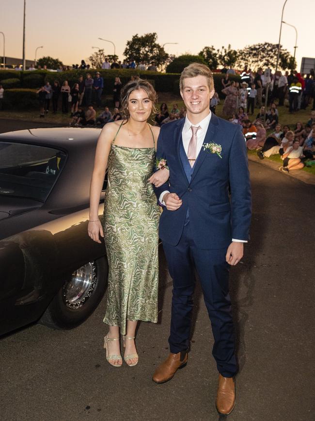 Rachael Burns and Jarrah Deme arrive at Harristown State High School formal at Highfields Cultural Centre, Friday, November 18, 2022. Picture: Kevin Farmer