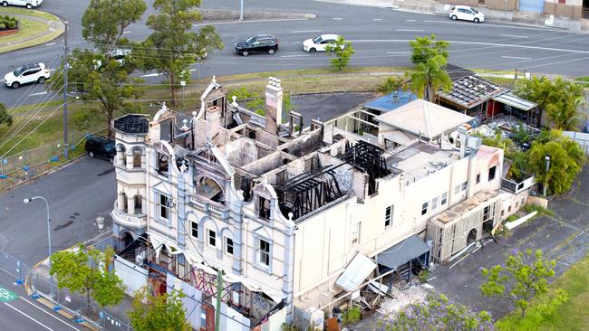 The fire-damaged Broadway Hotel in Woolloongabba in 2018. Picture: AAP/Richard Walker