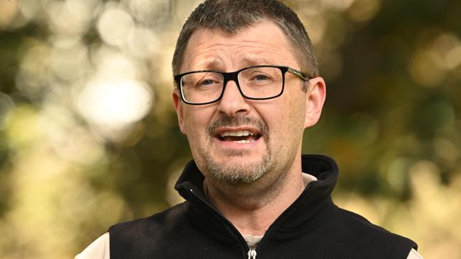 Dr Phil Ainsley from Adelaide Zoo speaks to media in Botanic Park, Adelaide, Kaurna Yarta, Sunday, August 14. (The Advertiser/ Morgan Sette)