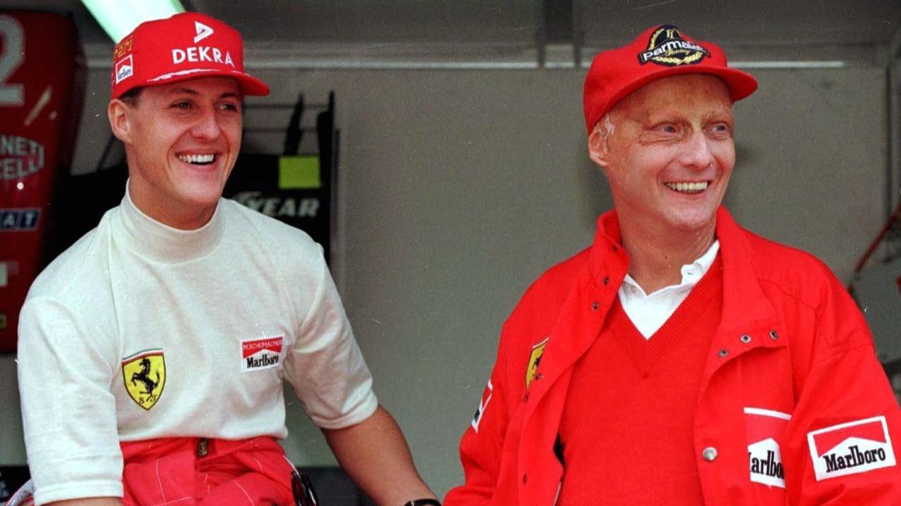 Two legends — Schumacher and Niki Lauda — in one shot. Photo by Mark Sandten/Bongarts/Getty Images