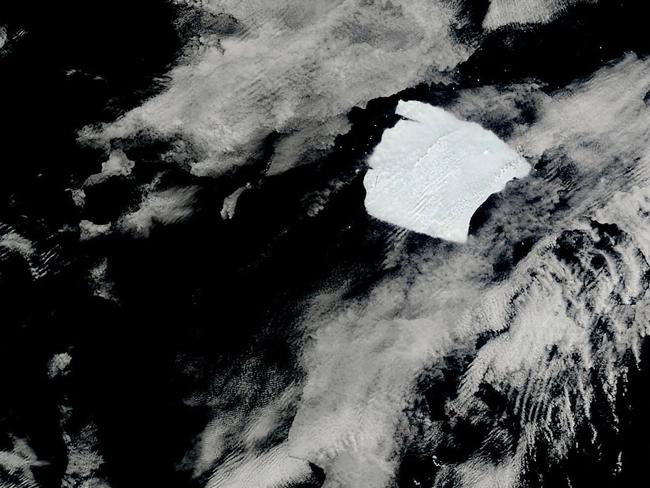 The A23a iceberg (CR) drifting toward South Georgia Islands, in the Southern Ocean. Picture: Handout / NASA / AFP