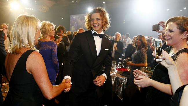 2015 Brownlow medal. Nat Fyfe heads to the stage after winning the Brownlow medal . Pic: Michael Klein.