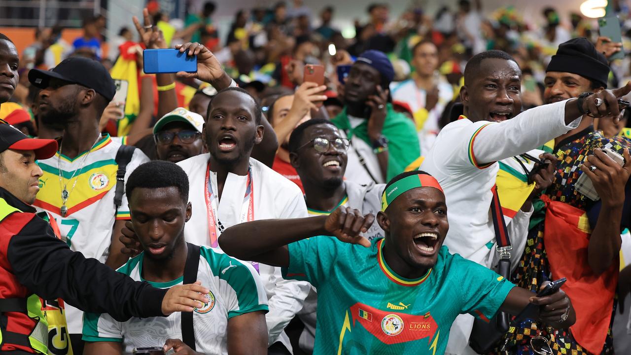 Senegal fans celebrate after their sides victory during the FIFA World Cup Qatar 2022 Group A match between Ecuador and Senegal at Khalifa International Stadium. Picture: Buda Mendes/Getty Images