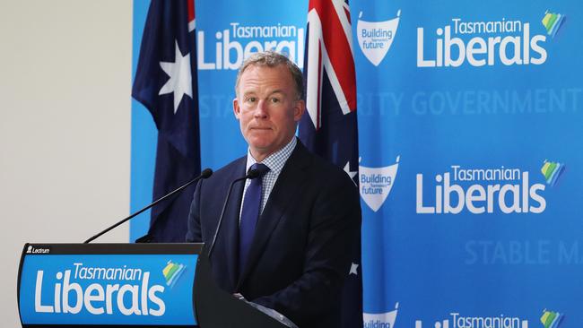 Former Tasmanian Premier Will Hodgman recognised for his achievements. Tasmanian Liberal State Conference 2020 at Blundstone Arena Hobart. Picture: NIKKI DAVIS-JONES