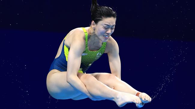 Australia's Esther Qin in action during the Women's 3m Springboard final. Picture: Adam Head