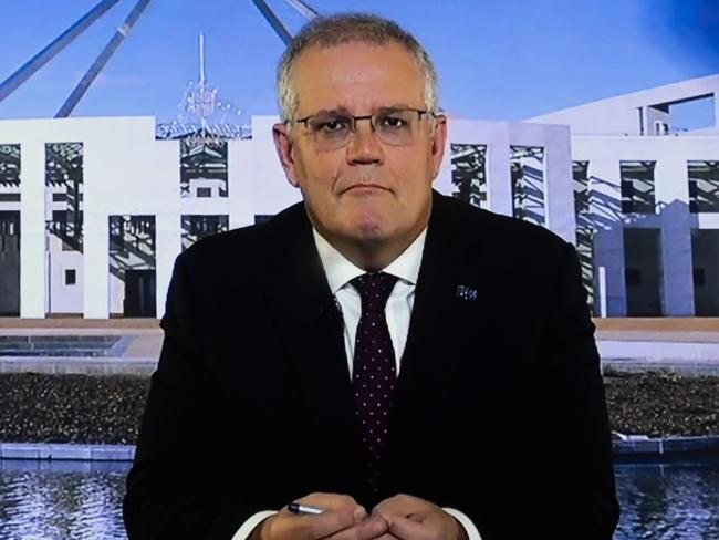 CANBERRA, AUSTRALIA - NewsWire Photos JUNE 21, 2021: Prime Minister of Australia, Scott Morrison during Question Time (in quarantine) at Parliament House in Canberra. Picture: NCA NewsWire / Martin Ollman