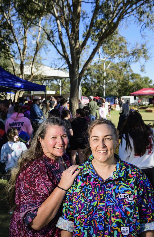 Mandy Walker (left) and Kelly Sutton helped organise Sadie's Day Out, a special community event to celebrate the life of five-year-old crash victim Sadie, held at Cambooya State School, Saturday, June 7, 2025. Picture: Kevin Farmer