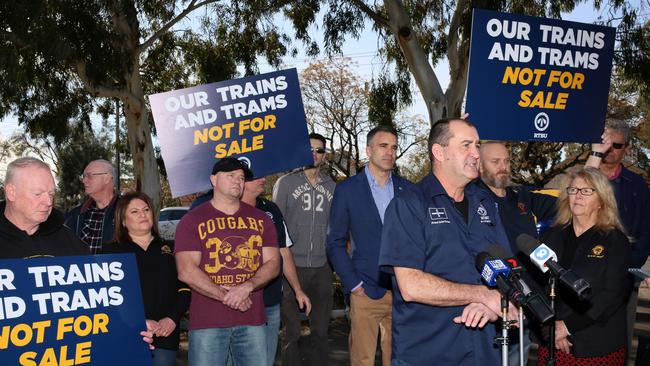 Rail, Train and Bus Union Protest at Cumberland Park Community Centre, Goodwood. Picture: AAP / Emma Brasier