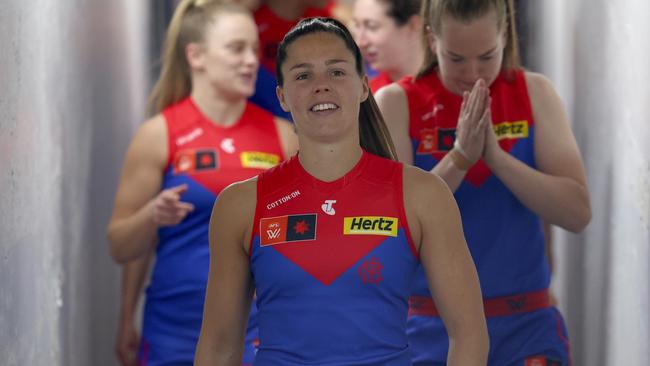 Kate Hore leads the Demons leads out for a pre-season hitout. Picture: Josh Chadwick/AFL Photos/via Getty Images