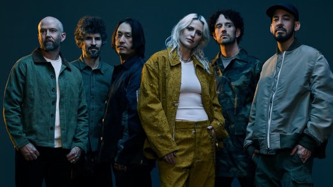 Linkin Park reunite after seven years with new singer Emily Armstrong and drummer Colin Brittain. Picture: James Minchin III