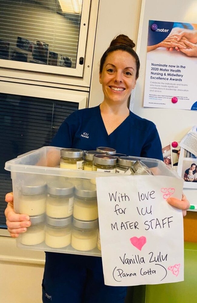 A delivery of Panna Cotta embraced by the Mater ICU staff. Picture: Supplied