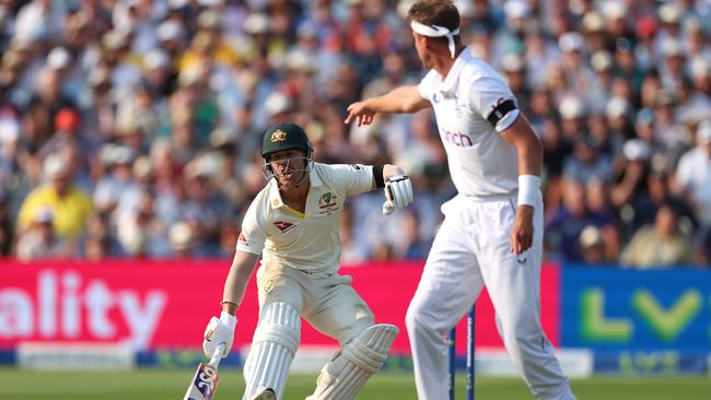 David Warner survived a late blitz against Stuart Broad. Picture: Getty Images