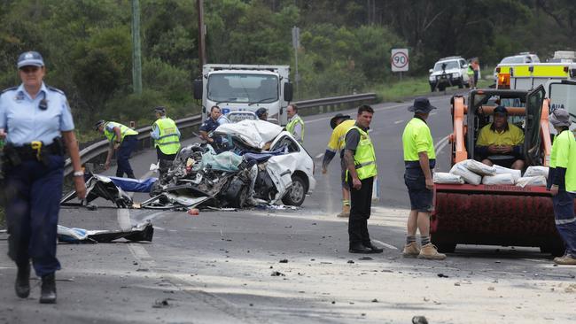 A fatal crash between a car and a coal truck on Appin Rd at Appin.
