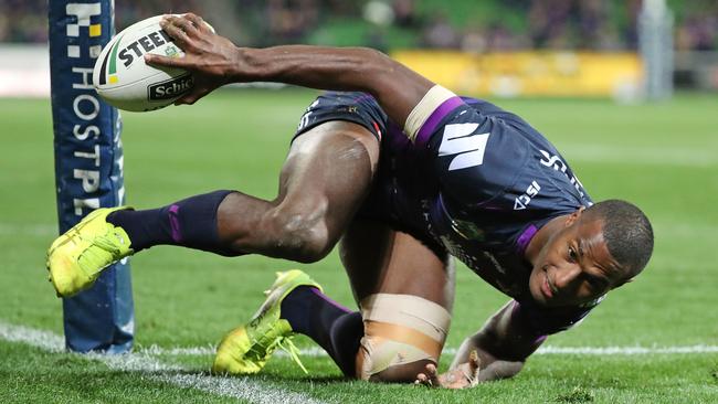 Suliasi Vunivalu of the Storm scores a try.