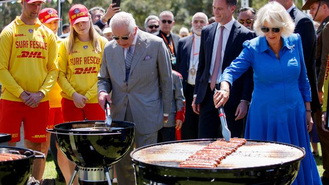 Their Majesties were truly ‘serving’ Australians at the barbecue. Picture: NewsWire / Nikki Short