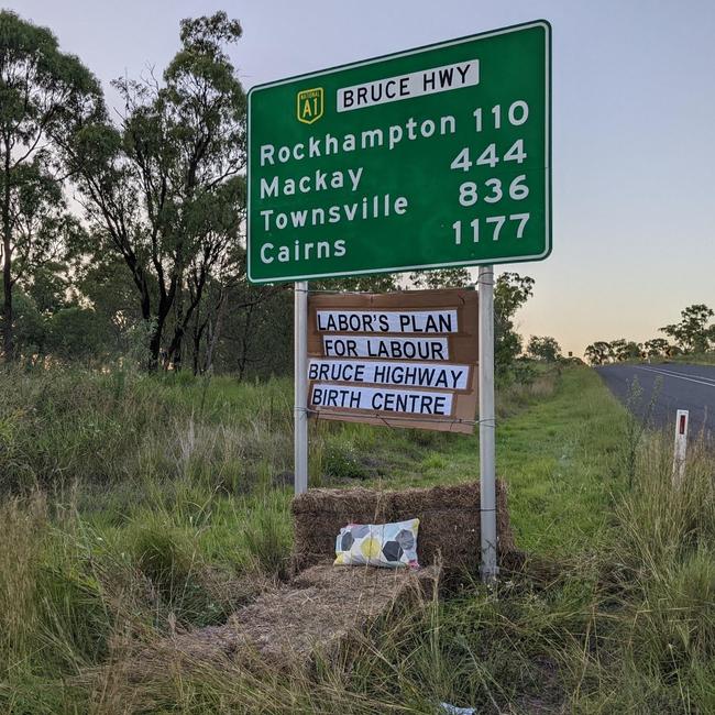 A 'birth centre' has been set up on the Bruce Hwy to mark 200 days since Gladstone Hospital's maternity ward was placed under full bypass. Picture: Nilsson Jones