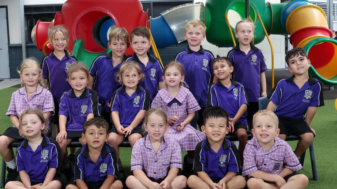 My First Year: Broadbeach State School Prep W. Front row: Charlotte, Matteo, Lili, Mason, Damien. Middle row: Lina, Sunny, Evie, Pippa, Ari, Romeo. Back row: Aiko, Tasman, Leo, Rocco, Veronica. Picture: Glenn Hampson