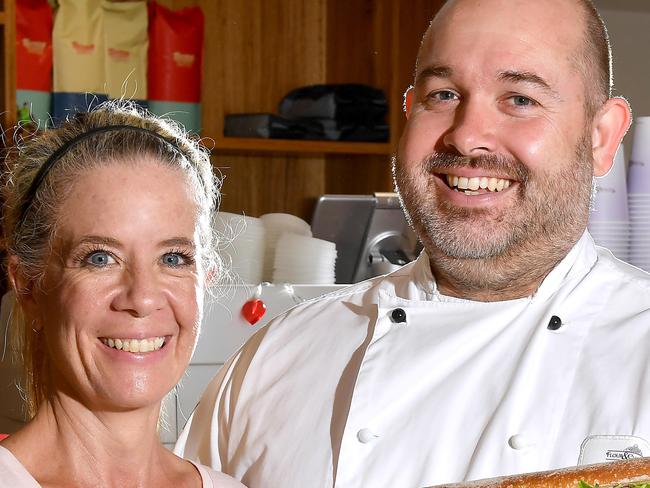 Kylie and Lachlan Scott at their shop Flour and Chocolate in Northgate.Flour and Chocolate is opening its third store at Redcliffe.Thursday February 11, 2021. Picture, John Gass