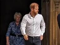 Prince Harry was spotted leaving St George's Chapel today, the Queen's final resting place. Picture: amygiles0188/Twitter