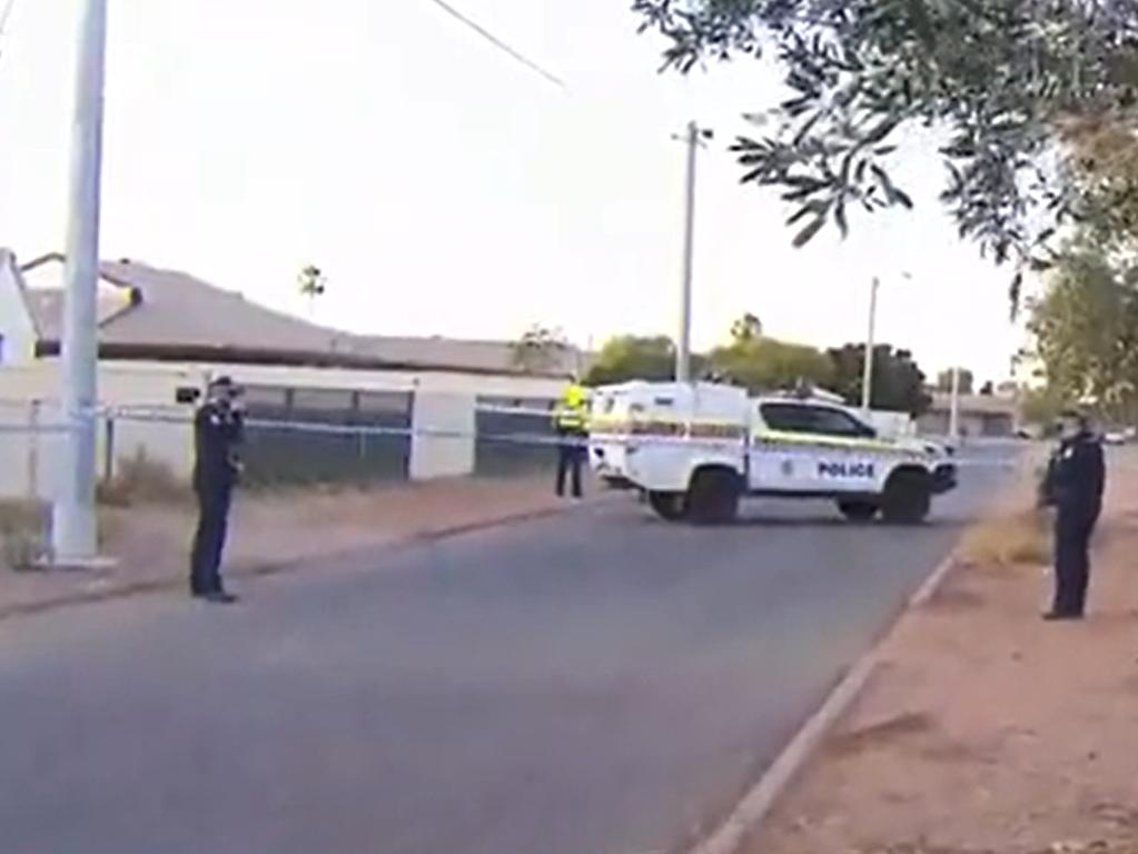 Police outside the Carnarvon house where Cleo Smith was found. Picture: 9 News